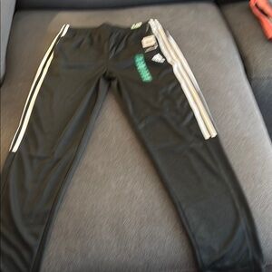 Adidas Dark Grey Athletic Pants with Signature Stripes